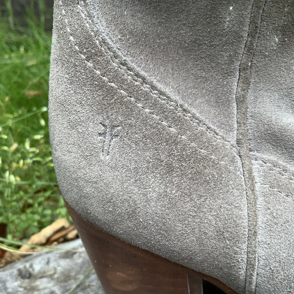 Frye Light Gray Taupe Suede Western-Style Ankle Boots